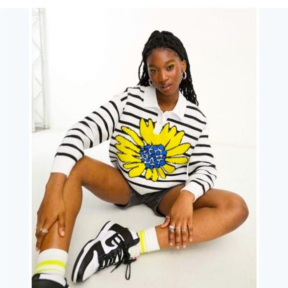 NWOT OBEY FLOWER STRIPE POLO SWEATER (XS) - Picture 2 of 5